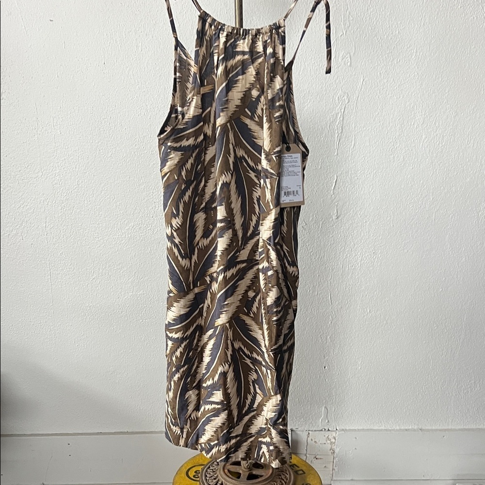 NWT prAna Epicanopy Leaf Print Halter Dress Size S Cafe Panama Black Brown - Picture 3 of 5